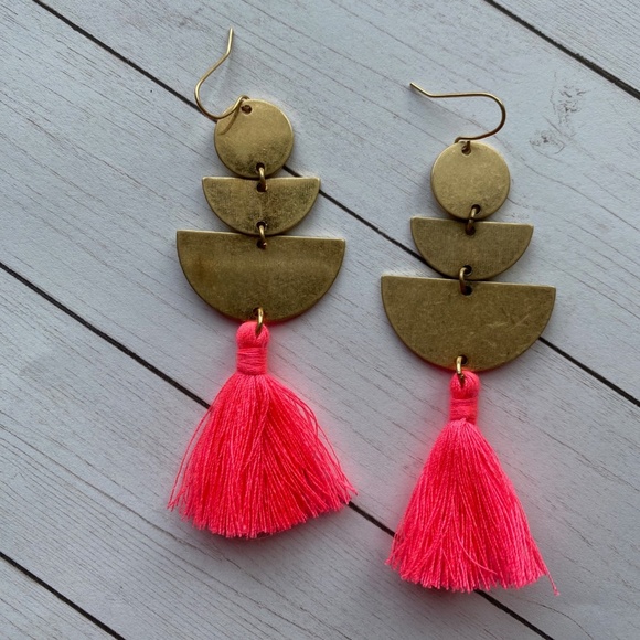 Gold and Hot Pink Tassel Earrings - Picture 2 of 2